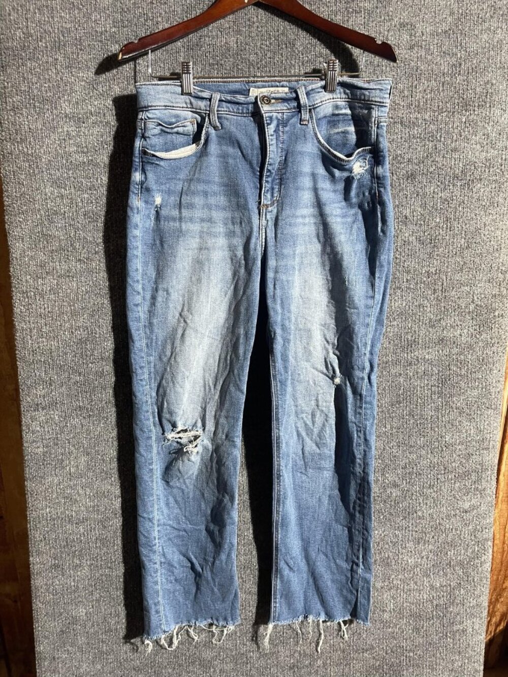 Whetherly Jeans Womens 12L Medium Wash Blue High Rise Straight Distressed Denim